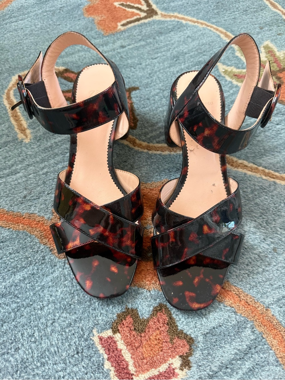 J Crew Women’s Tortoiseshell Ankle Strap Sandals - Black/Brown 8.5